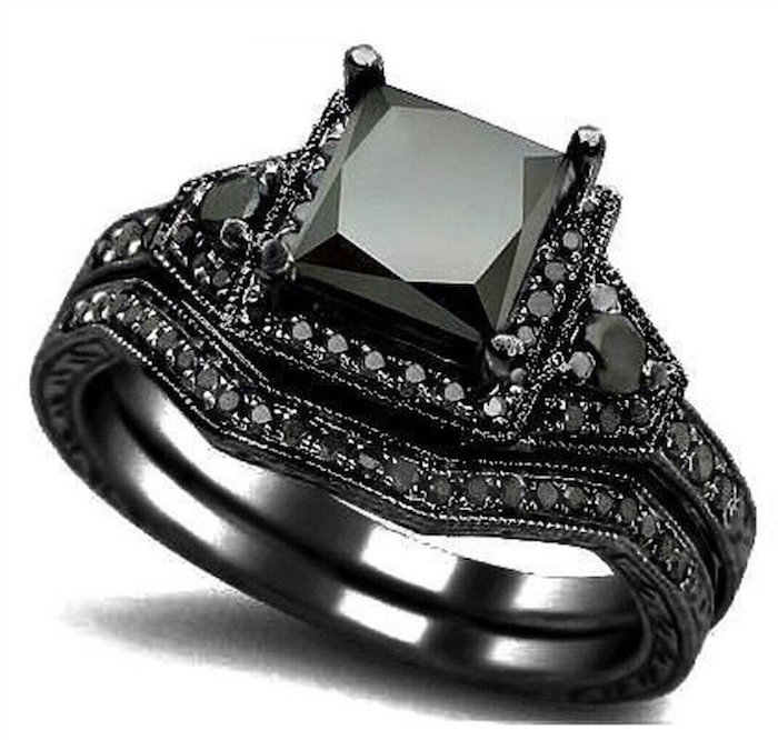JIAwelry Women's Black Rhodium Plated Black Cubic Zirconium Ring